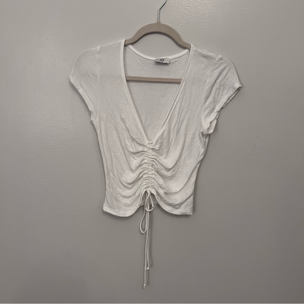 NLT shirred white crop tee